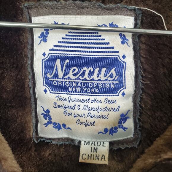 Vtg Nexus Dark Brown Leather Fur Lined Bomber Aviator Jacket Coat Buckles Men 3X - Picture 4 of 16